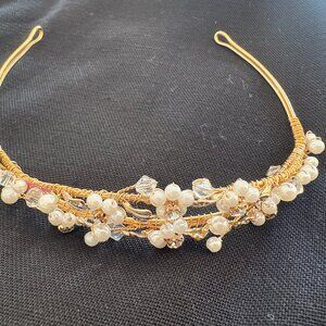 HEADBAND_Bridal Hair Accessory Handmade Gold Wire and Crystals Pearls & Embellis